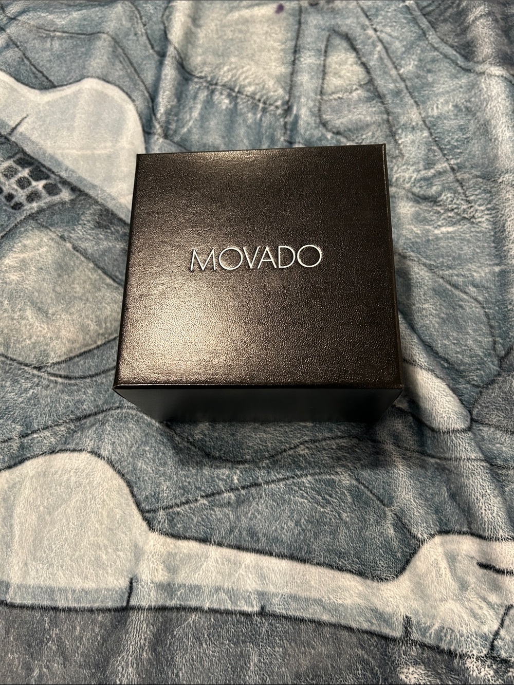 Movado Black Leather-Look Watch Box with Silver Logo. Needs a new battery.